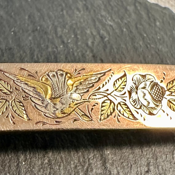 14k exceptional brooch rectangular yellow gold ba… - image 1