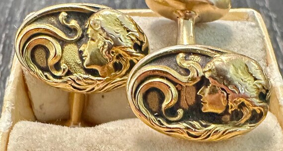14k solid gold cufflinks antique Art Nouveau-love… - image 7