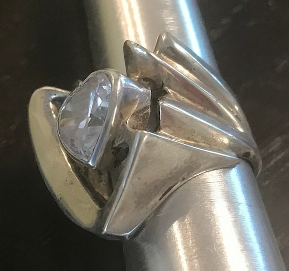 Sterling ring large dramatic faceted clear man ma… - image 3