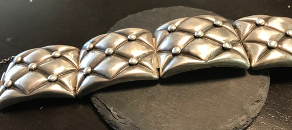 Retro sterling bracelet, Wide, bold pillow repous… - image 5