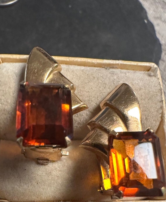 14k Retro Madera Citrine rose gold clip earrings. 