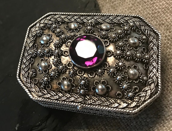 Silver jeweled miniature box exquisitely hand wro… - image 1