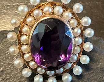 14k ring Antique Edwardian Nateral Pearls and Amethyst-Exqusite s-6