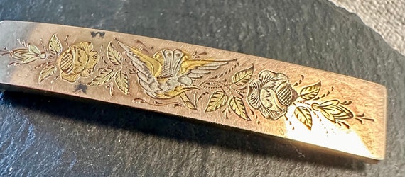 14k exceptional brooch rectangular yellow gold ba… - image 2