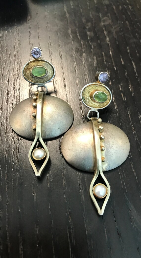 Sterling Studio Unique Hand Wrought Peridot, Pear ,amethyst