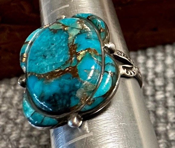 Sterling Mohave Turquoise unusual designed ring-S… - image 2