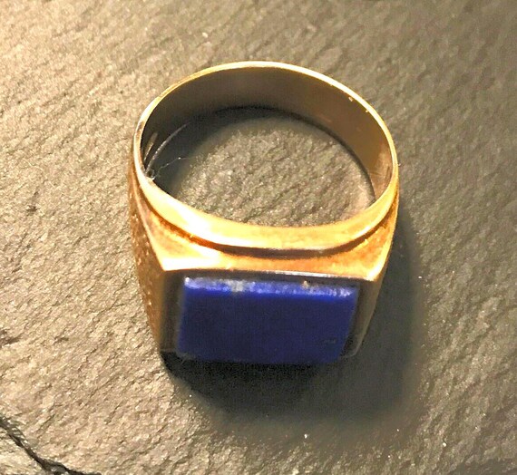 Mid Century 14k Rectangular Lapis Ring-Classic cl… - image 3