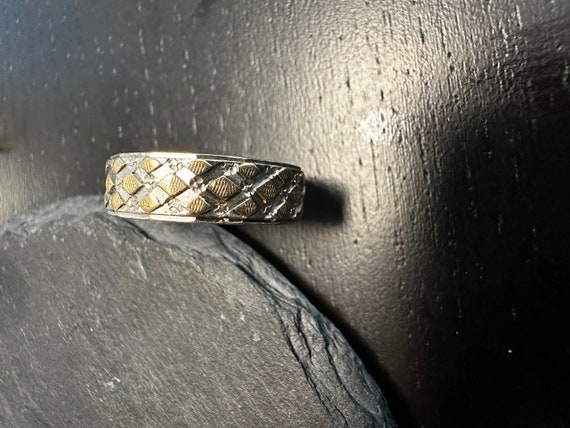 14k band wide yellow and white gold raised diamon… - image 7