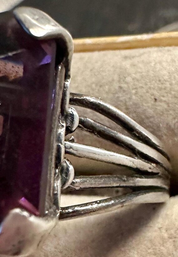 Sterling ring bold Large Amethyst Rectangular pas… - image 3