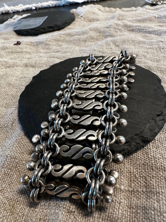 OLDER Mexican sterling dramatic heavy link bracel… - image 1