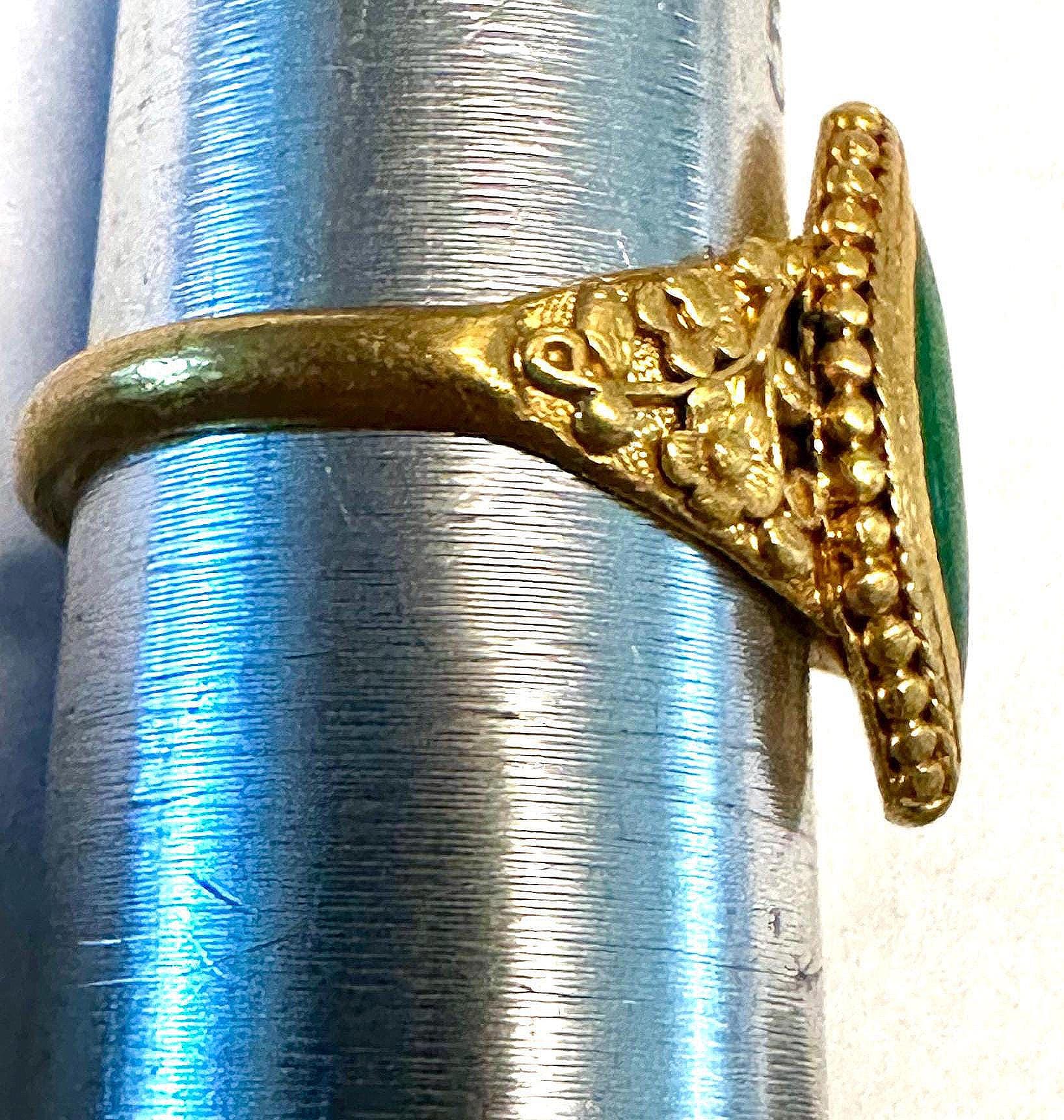 22k Lovely Jade Chinese Ring, Navette Rich Green Color Stone Set