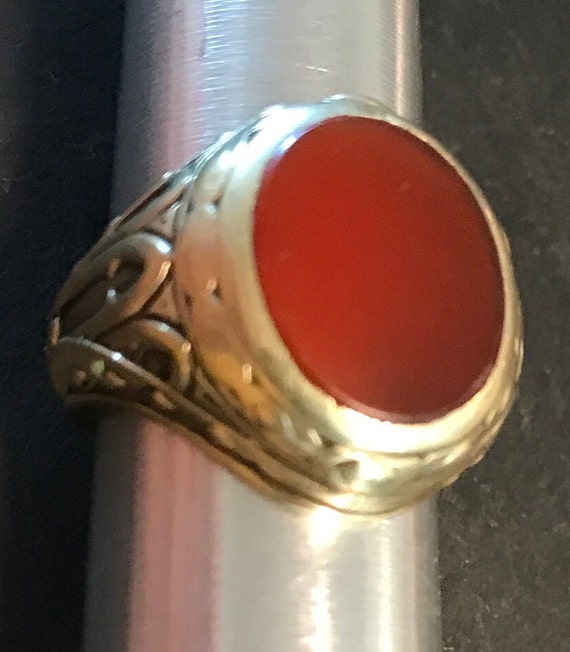 Deco 14K oval Carnelian yellow gold ring-Classic u