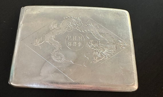 Silver antique Asian engraved dragon cigarette ca… - image 9