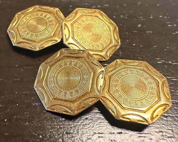 10k cufflinks elegant DEco Octagonal double sided… - image 3