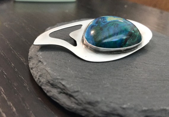 Sterling Modernist large gorgeous Chrysocolla ste… - image 1