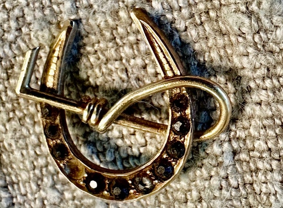 14k antique stickpin Paste jeweled horseshoe with… - image 3