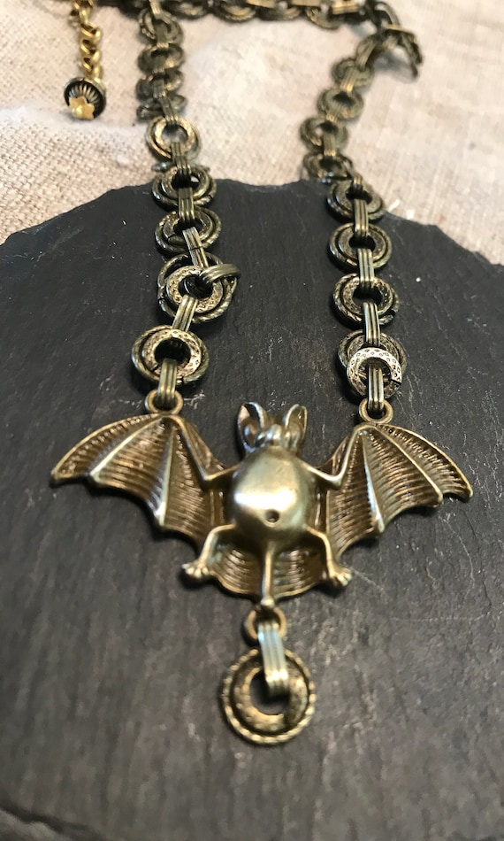 Halloween---Bat vintage brass designer necklace-gr