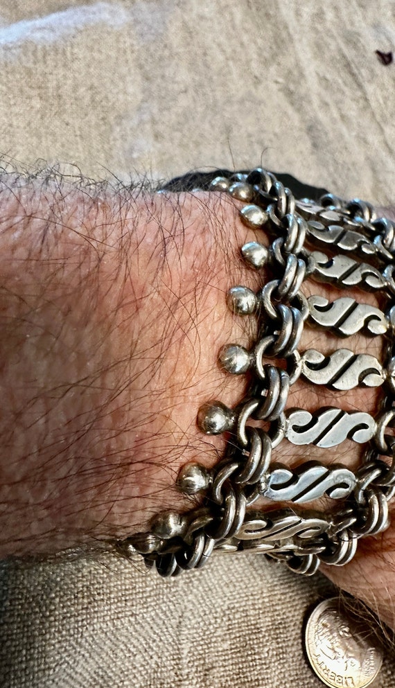 OLDER Mexican sterling dramatic heavy link bracel… - image 7