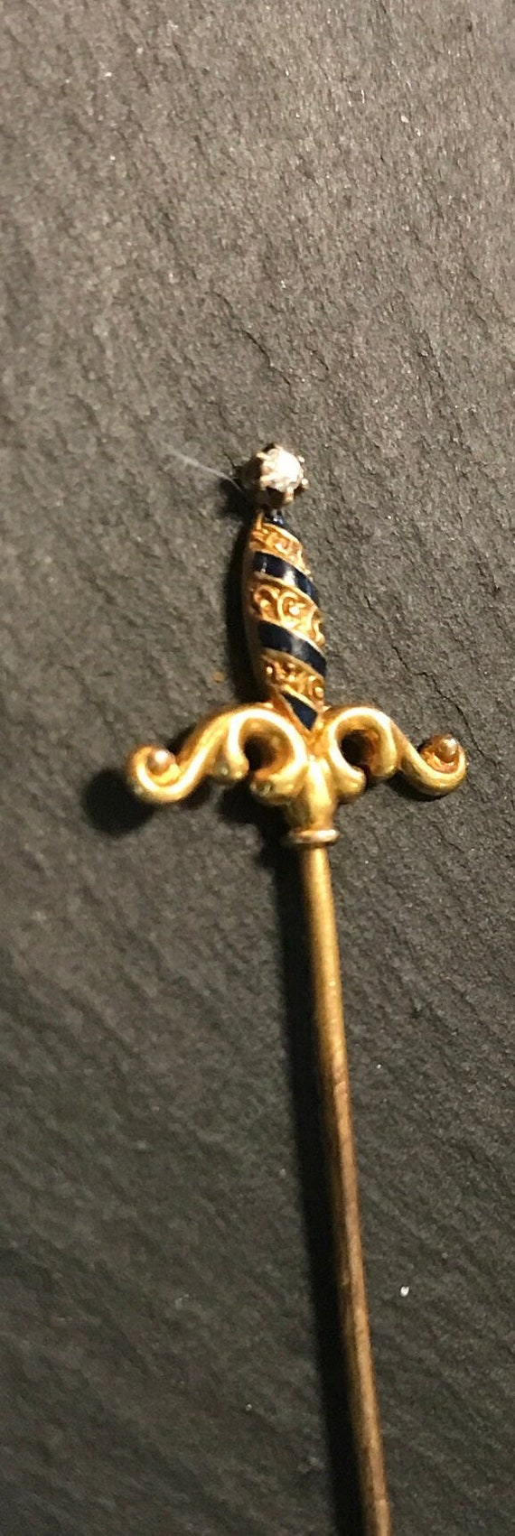 14k sword diamond enameled stickpin-late Victorian