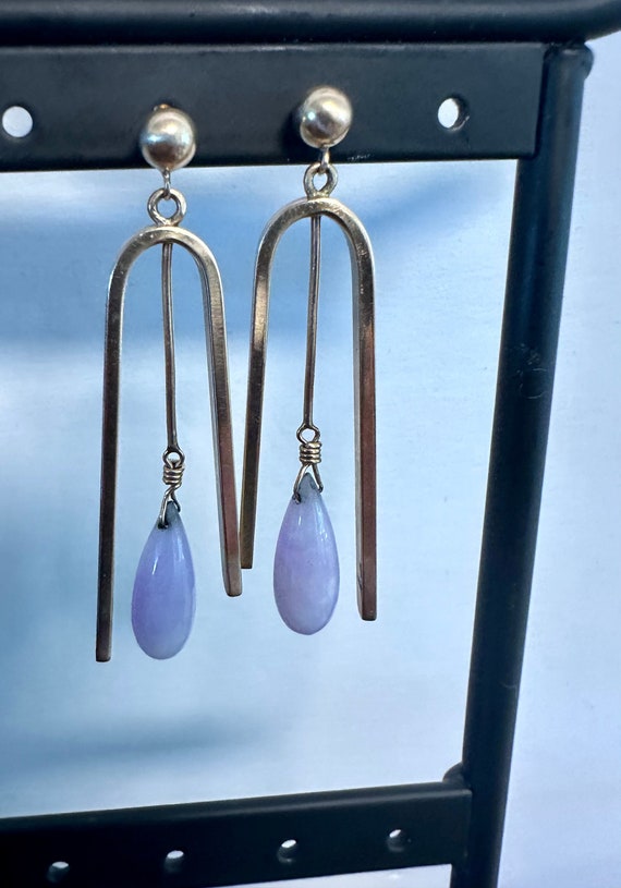 14k earrings modernist dangle Lavender Jade
