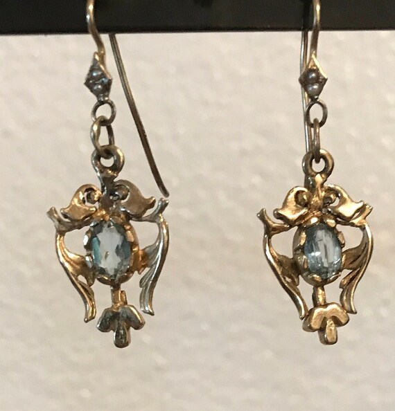 14k Aquamarine  unique drop yellow vintage design… - image 3