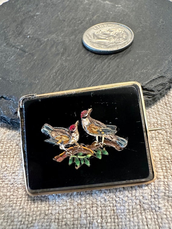 Gorgeous Micro Mosaic of two birds-Victorian 14kt(