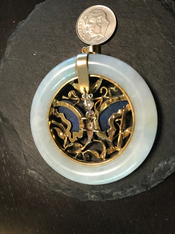14k yellow gold, jade, lapis carved butterfly, di… - image 2