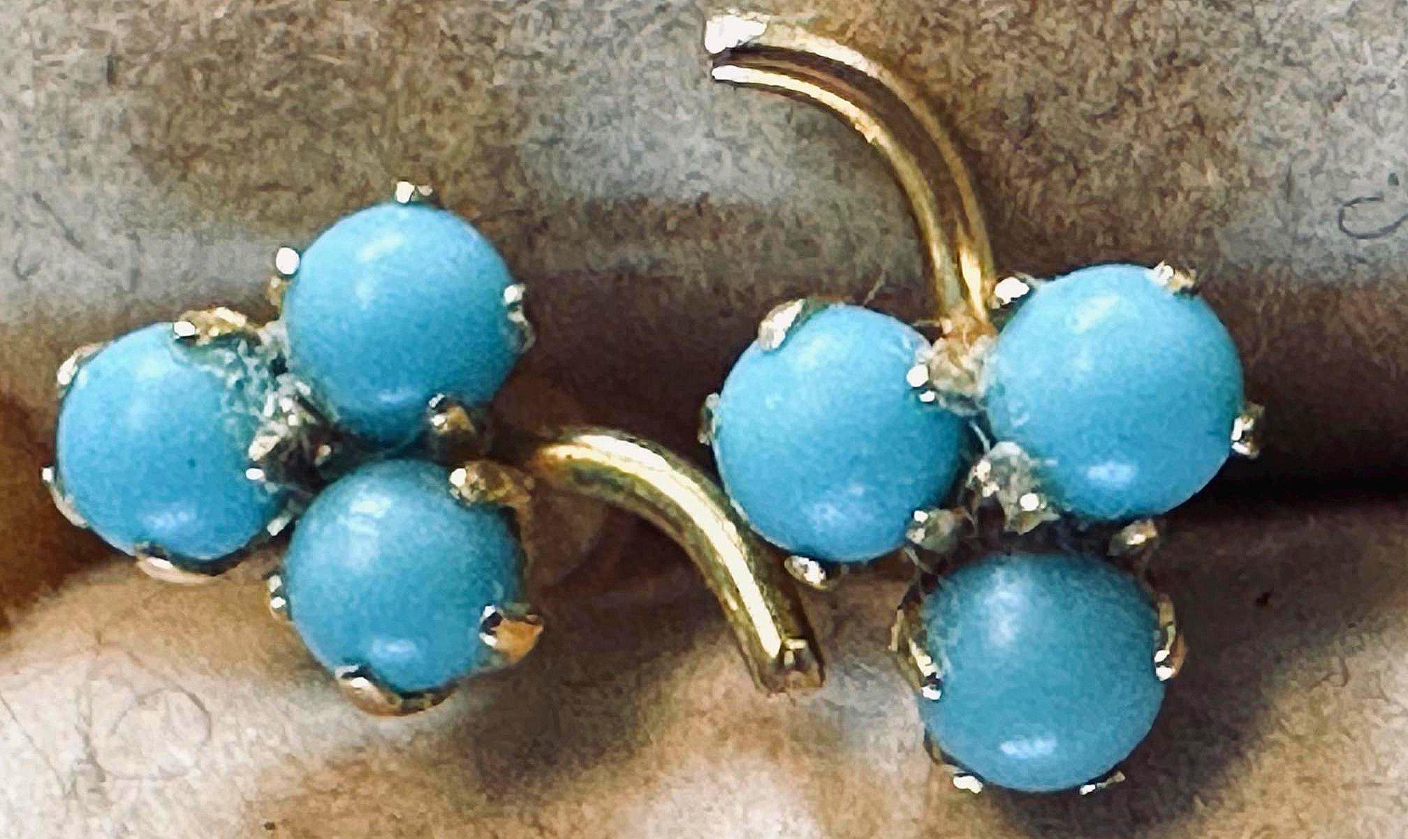 Turquoise Berry 14k Earrings Stud Turquoise Berry Design Vintage Very Delicate, DAINTY ...