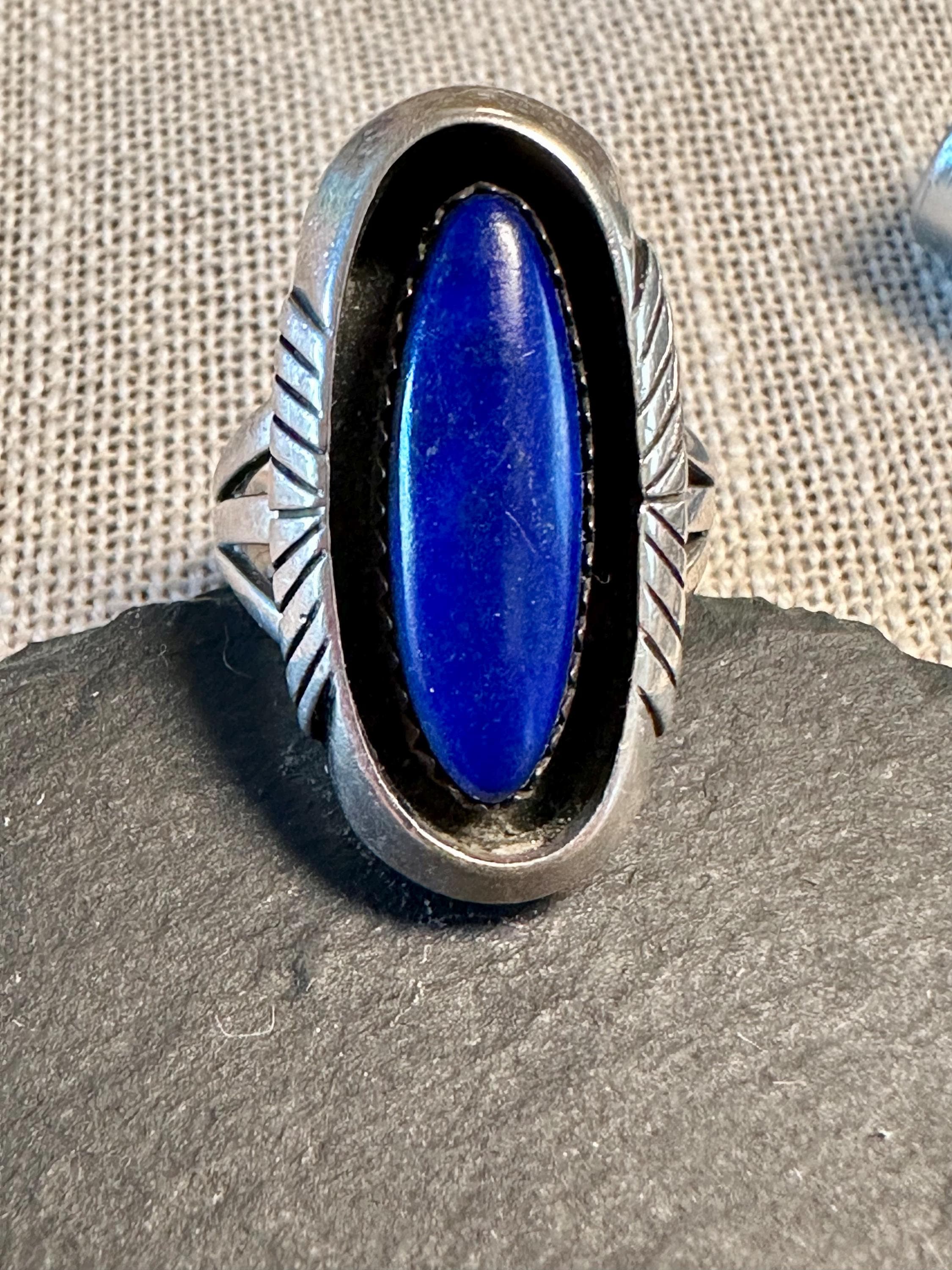 【Ron Herman】Navajo Silver 925 sterling刻印 Navajo Sterling Lapis Ring Signed H S( Herman Slinkey), Awesome