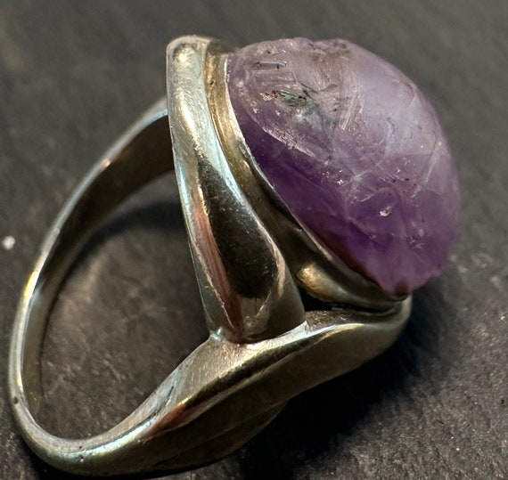 18K Egyptian revival Ring-Carved genuine Amethyst… - image 6