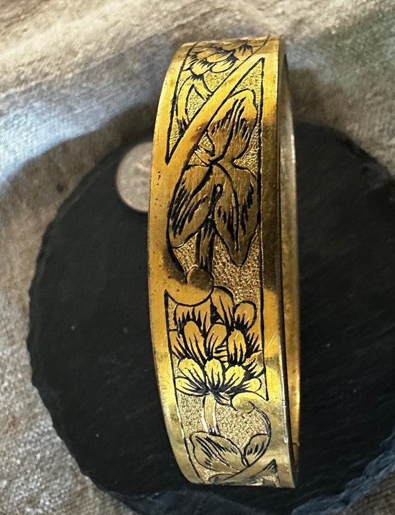 Victorian black enamel oval bangle bracelet-flora… - image 2
