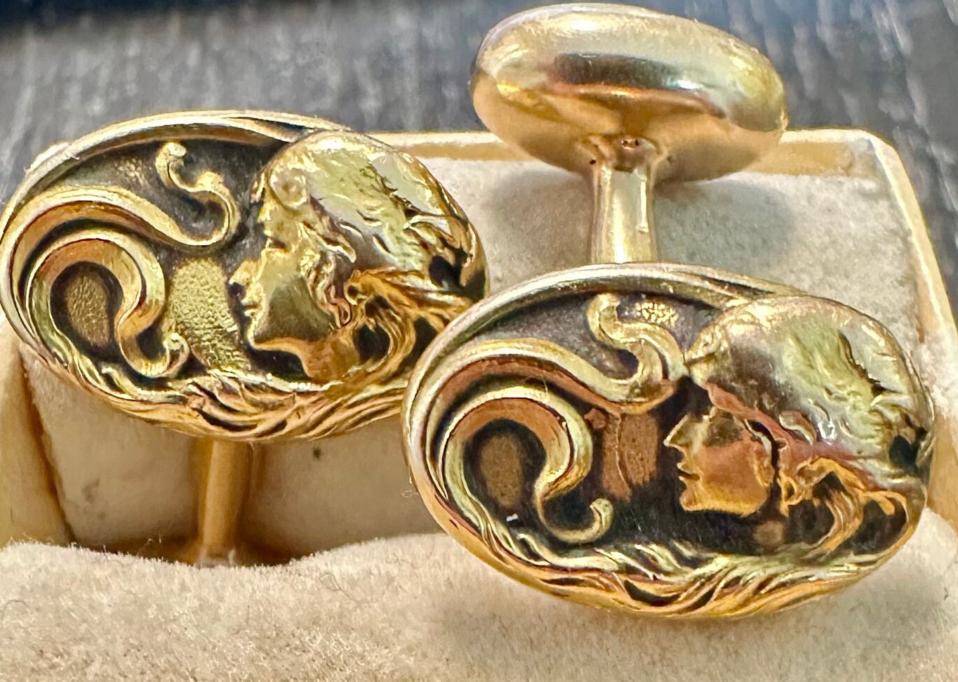 Boutons De Manchette Anciens En Or 14K époque Art Déco – Signés William Link – Très Bon état