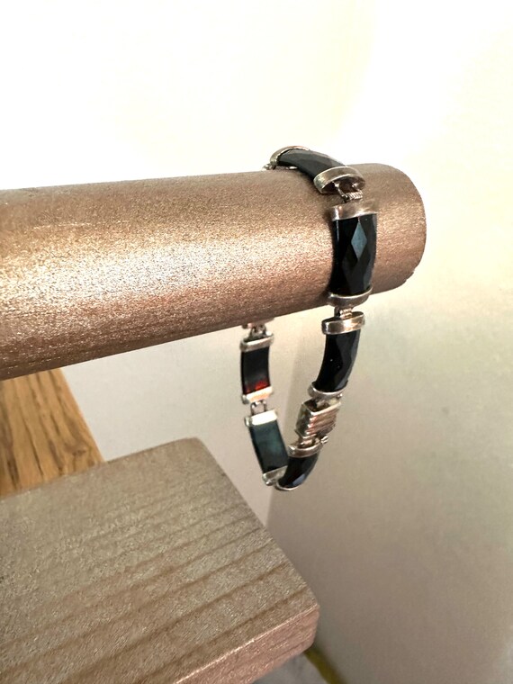 Sterling bracelet links of rectangular Black Onyx… - image 2