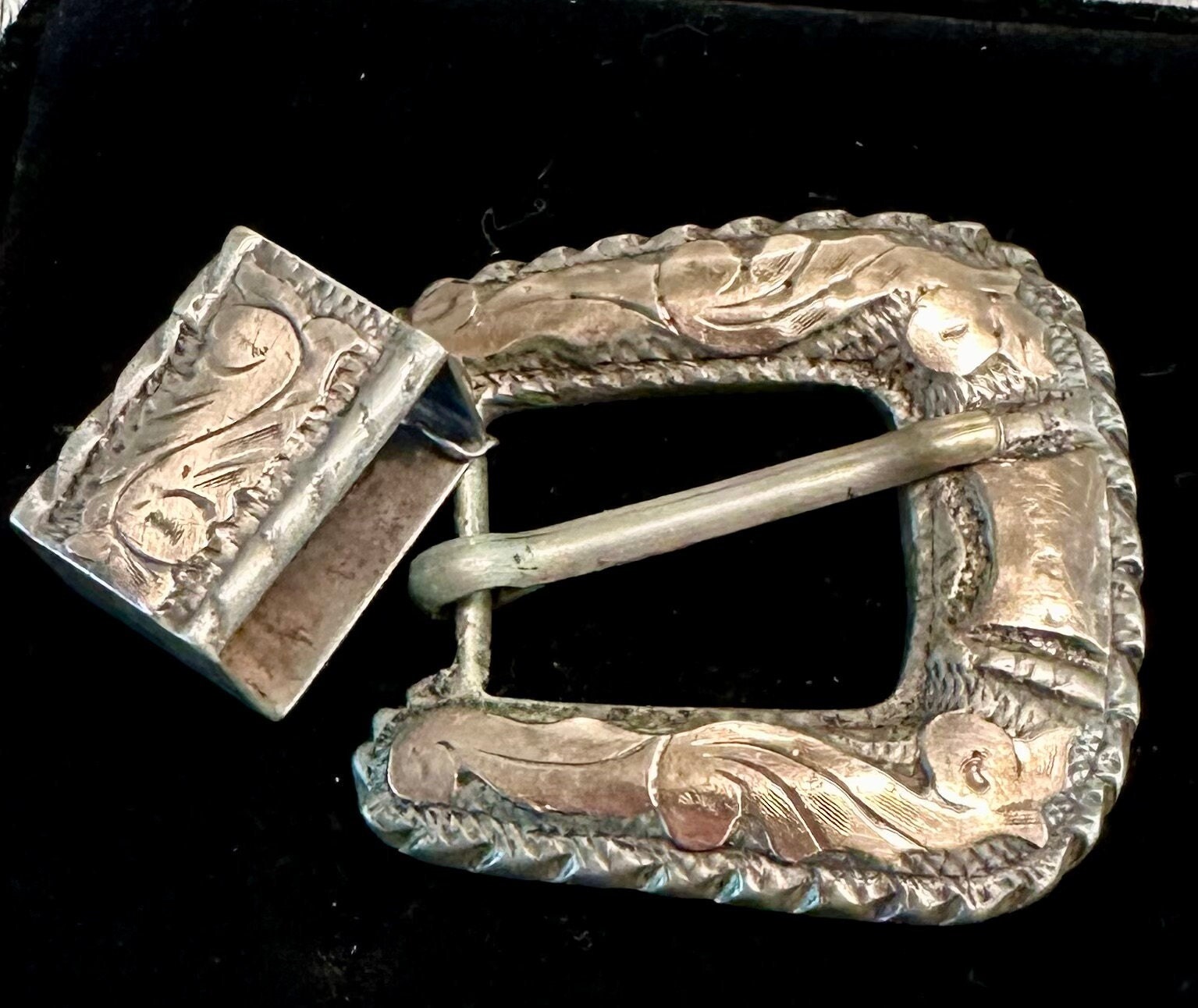 Vintage Handcrafted Mexican Silver 29” Belt. \'Sterling Mexico\' Buckle Vintage Sterling Silver Aztec Theme Turquoise Western  main image 3