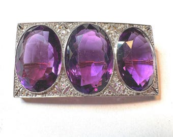 14k Brooch Large Gorgeous Amethyst with rose cut Diamonds-Art Deco