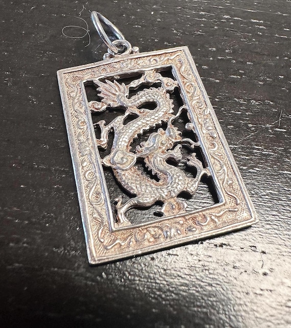 Sterling Dragon Rectangular Pendant, charm, exqui… - image 1