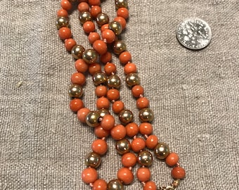 Antique 14k Salmon coral and gold bead necklace-21"-Gorgeous!