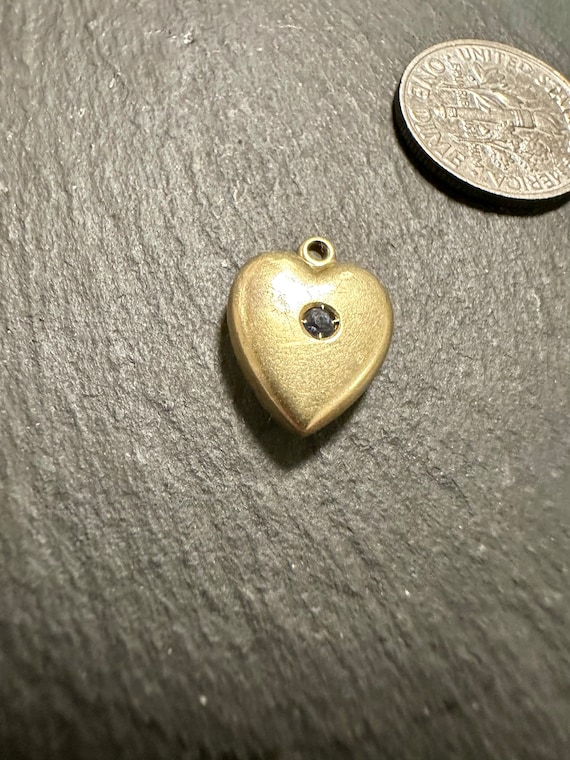 14k small puffy heart charm with genuine blue Sap… - image 3
