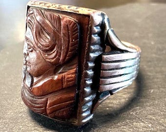 10k ring Rose gold Victorian Tigereye Cameo AS IS s-6 1/2