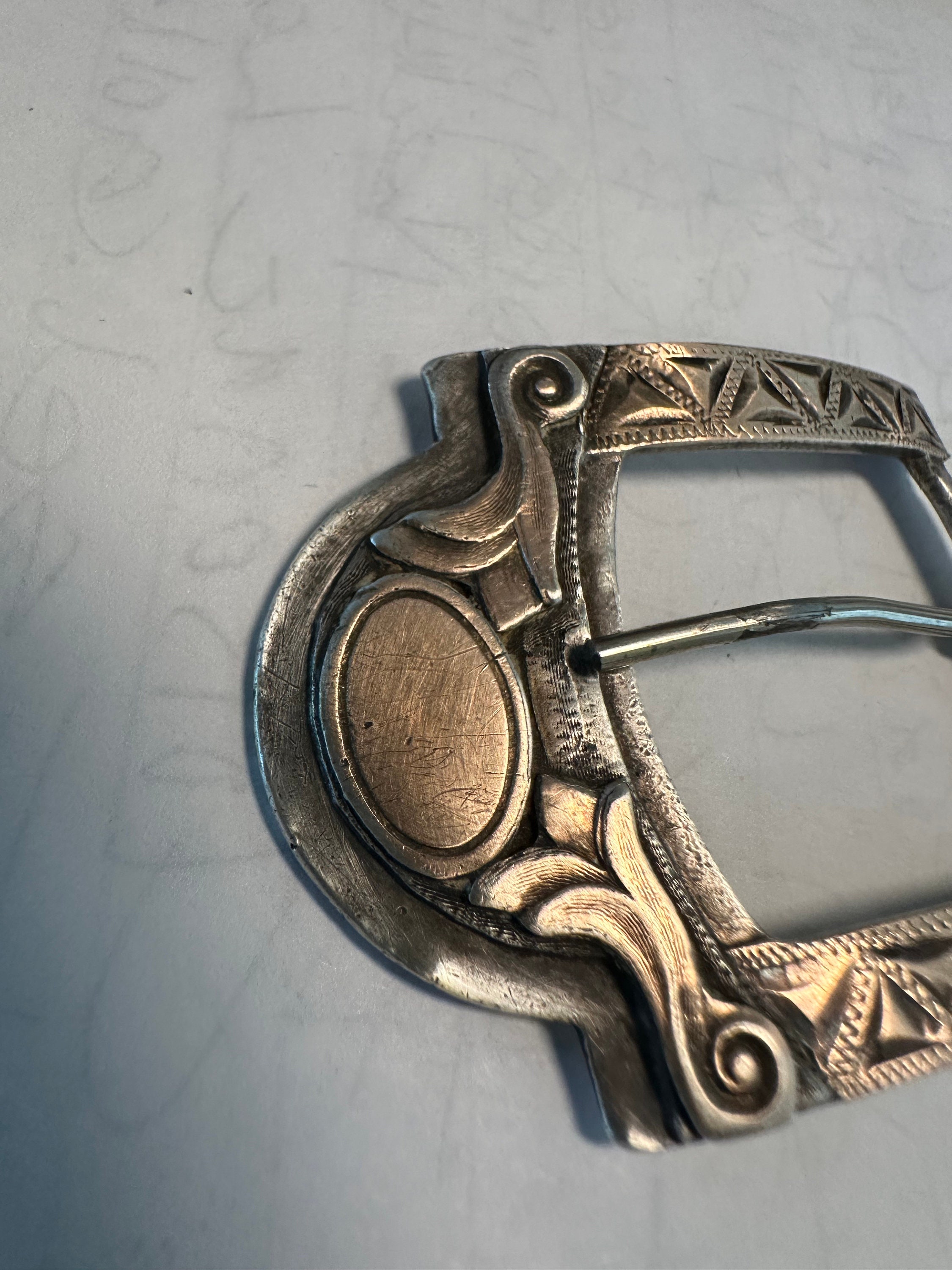 Boucle De Ceinture Vintage Argent Sterling – Ranger Gravé MCS (années 1940)