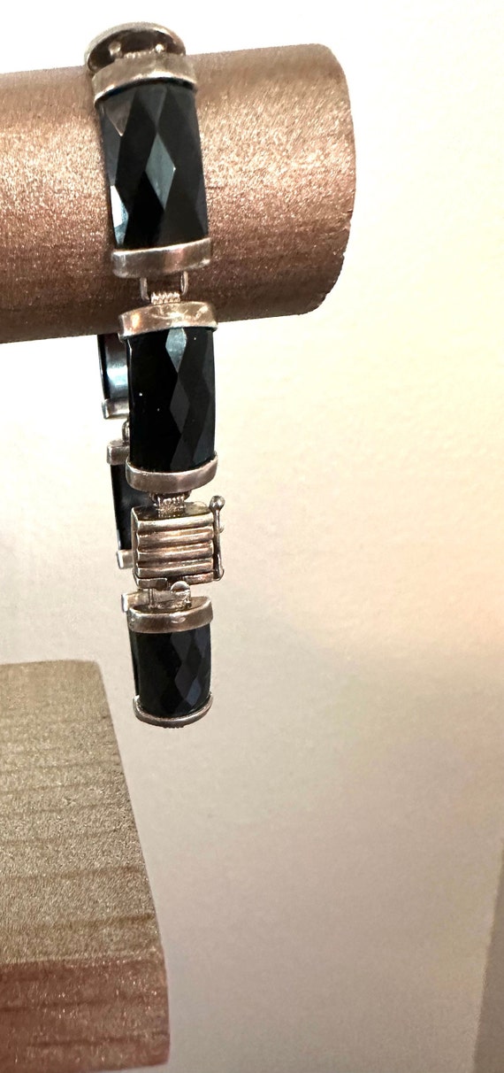 Sterling bracelet links of rectangular Black Onyx… - image 7