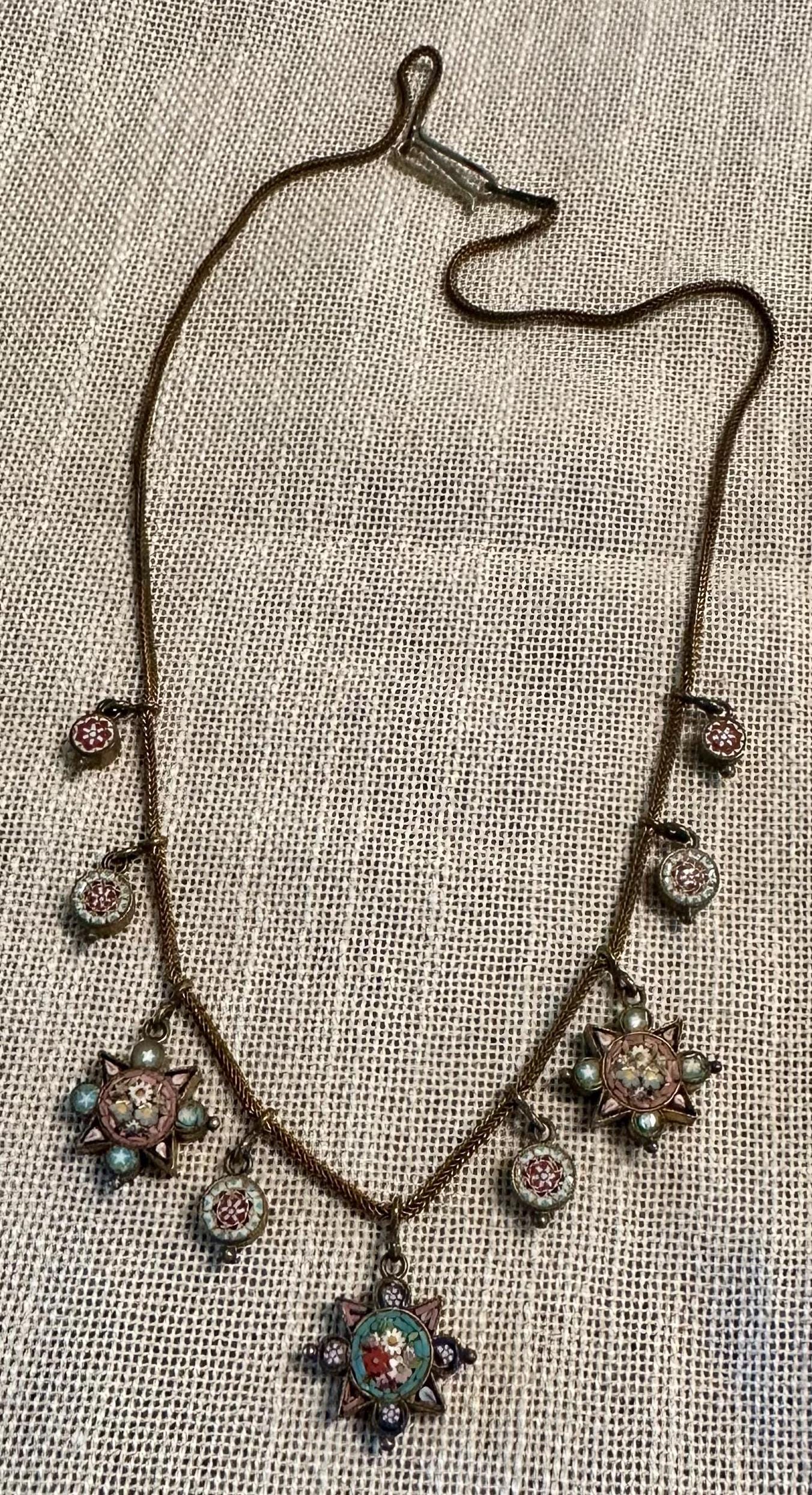 Outstanding Micro Mosaic Necklace Victorian-finest Tiny Tesserae