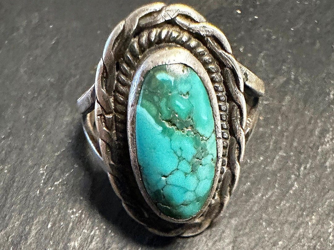 アクセサリー vintage turquoise K18 ring Vintage Ring Turquoise Bead With Clear Swarovski Crystals