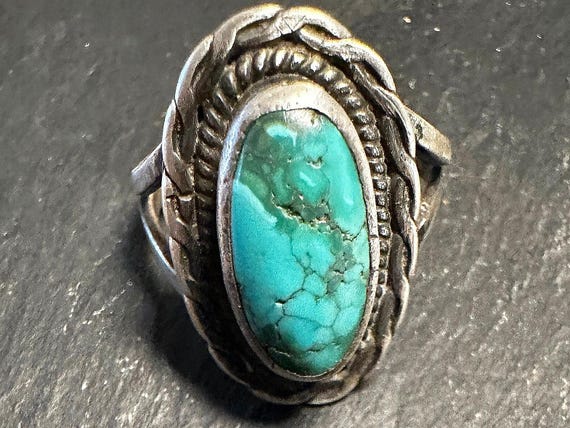 Navajo Vintage Sterling Turquoise Ring Signed Cortez K.W.