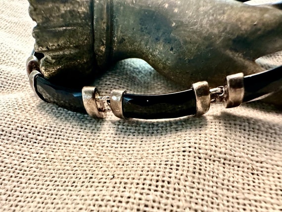 Sterling bracelet links of rectangular Black Onyx… - image 5