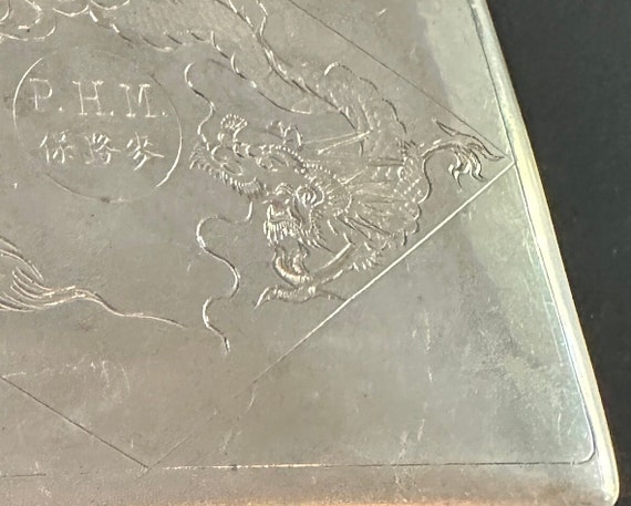 Silver antique Asian engraved dragon cigarette ca… - image 7