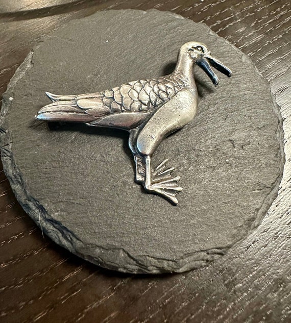 Sterling Artist made Seagull brooch with personal… - image 1