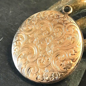 Engraved GF Locket ornate hand engraved floral motif-