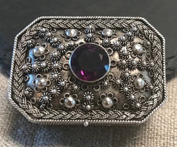 Silver jeweled miniature box exquisitely hand wro… - image 7