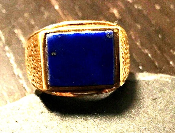 Mid Century 14k Rectangular Lapis Ring-Classic cl… - image 4